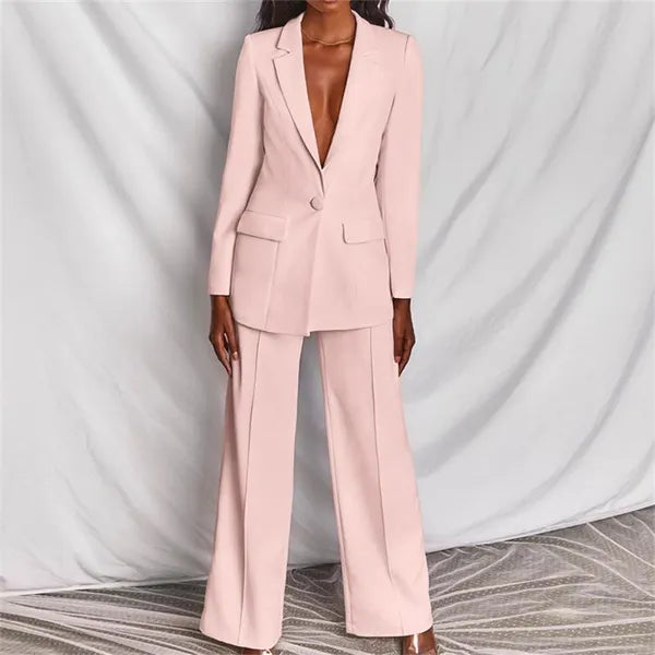 Casual Dresses Two Piece Sets Women Blazer Office Lady Solid Oversized Long Sleeve Jackets Wide Leg Pants Suit Female Outwear