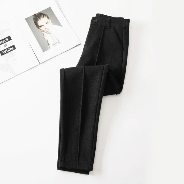 Womens Pants Capris Casual High Waist Wool Harem Women Autumn Winter Warm Thick Black Office Straight Pencil Suit Trousers Korean Fashion Pant 221121