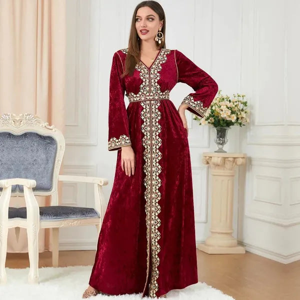 Casual Dresses Velvet Muslim Dress Women Abaya Embroidery Morocco Party Winter Thicken Split Abayas Kaftan Islam Turkey Arabic Long Robe