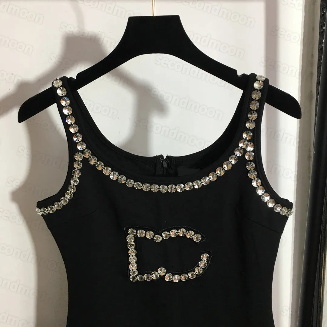 Shiny Rhinestone Sexy Dress Women Bodycon Dresses Club Party Black Dress Designer Breathable Fashion Clothing