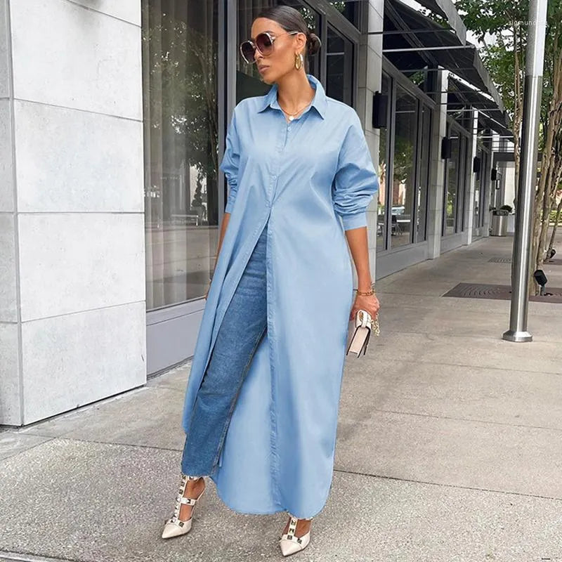 Casual Dresses Loose Long White Shirt Dress Women Spring Clothes Button Up Sleeve Maxi For Streetwear Oversized