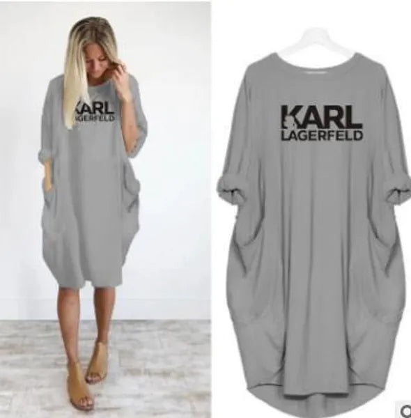 Casual Dresses Women Loose Dresses Karl Letter Print Plus Size Clothing Dress