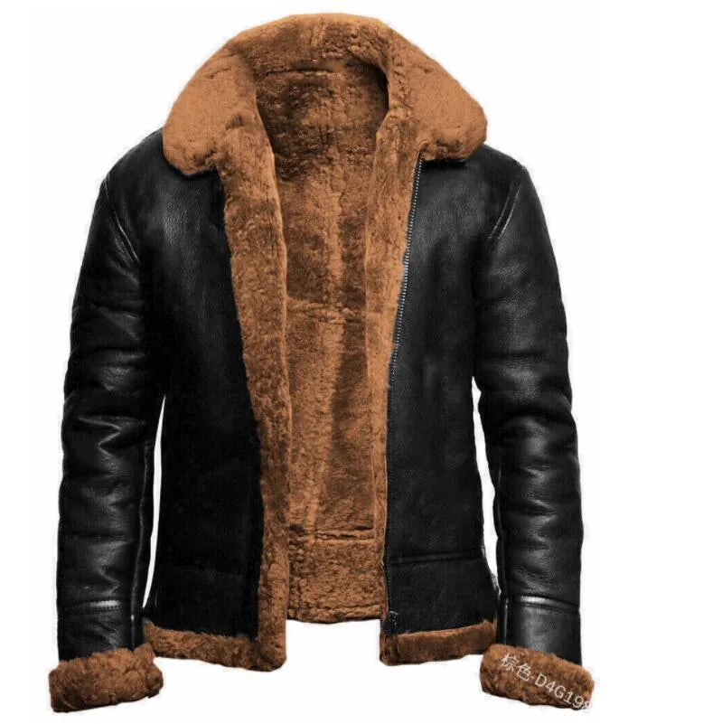 2023 Winter Men's Jackets Leather Jacket Coat Winter Faux Fur Warm Thick Coats Solid Black Zipper Motorcycle Mens Fashion Clothing Trends