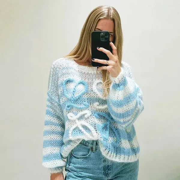 Women's Sweaters Oversized Knitted Rainbow Sweater Women Fashion Stripes Contrast Round Neck Pullover Sweater Casual Loose Cute Jumper y2k top 231012