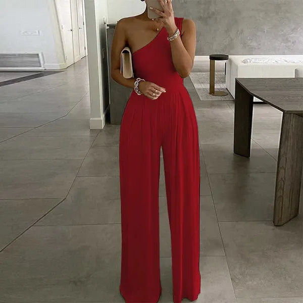 Women's Jumpsuits Rompers 2022 Summer Women Fashion Sexy One Shoulder Club Romper Bodysuit Elegant Wide Leg Jumpsuit Office Lady Casual Ovealls J230629