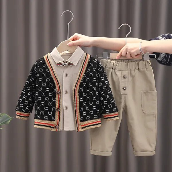 Baby Boys Clothes Sets Spring Autumn Kids Fashion Cotton Knitting Cardigan Shirt Pants 3pcs for Children Boys Sports Suit