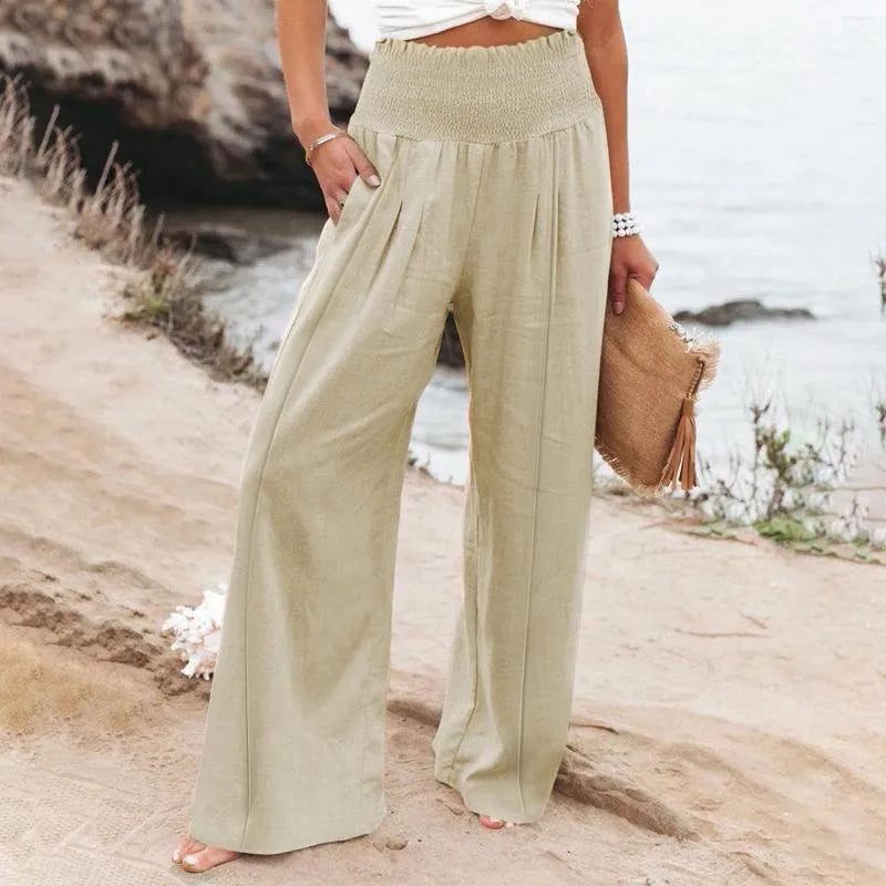 Women's Pants Women Summer High Waisted Cotton Linen Palazzo Wide Leg Long Pant Trousers With Pocket