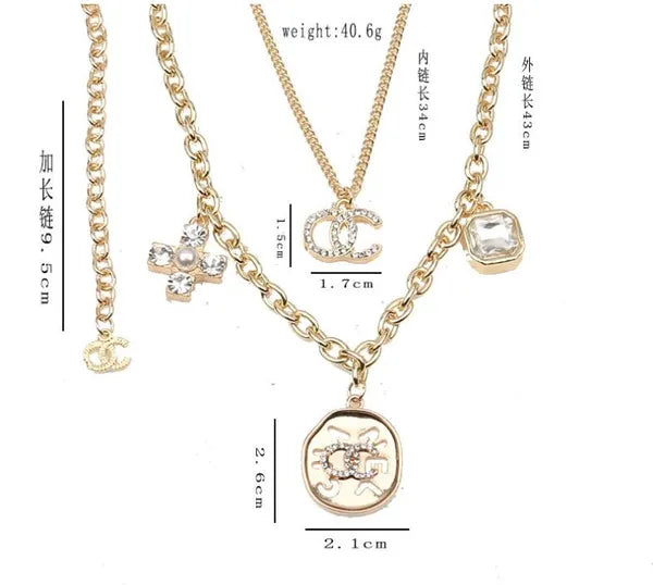 13Style Luxury Designer Letter Pendant Necklaces 18K Gold Plated Pearl Rhinestone Sweater Necklace for Women Wedding Party Jewelry Accessories