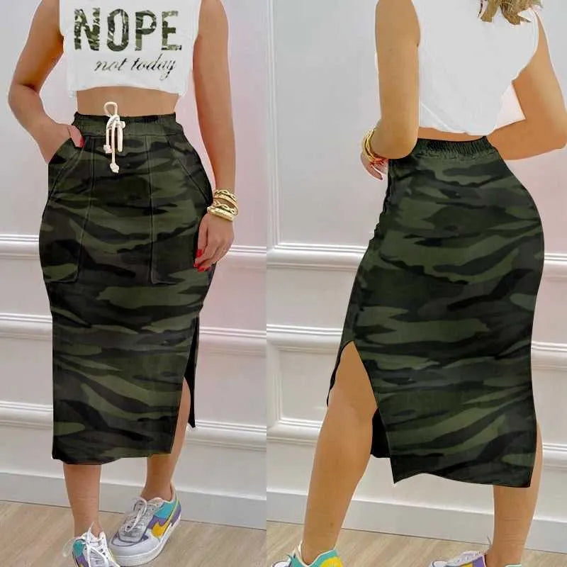 Womens Designer Clothes Casual Track Dresses 2023 New Printed Open Navel Tank Top Split Skirt Two Piece Set