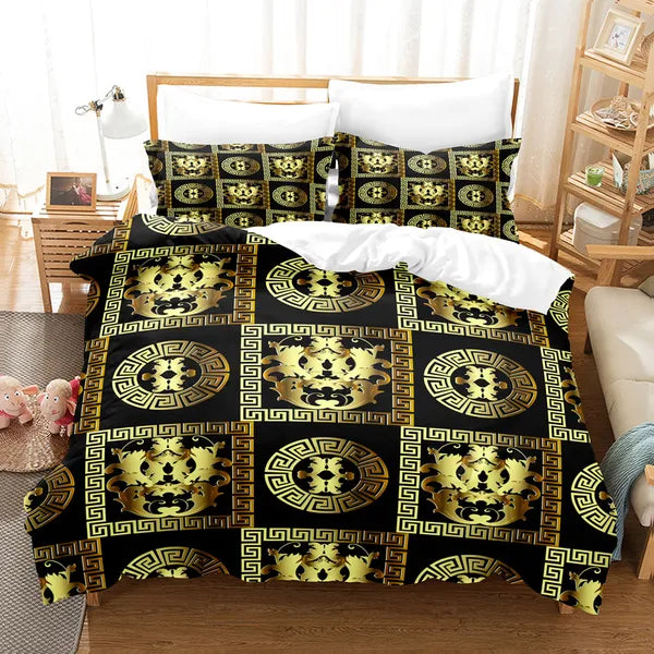 Bedding sets 3D Luxury Black Gold Bedding Sets Greek Key Meander Duvet Cover Sets Bed Linens Queen King Size Modern Geometric Bedspread 230605