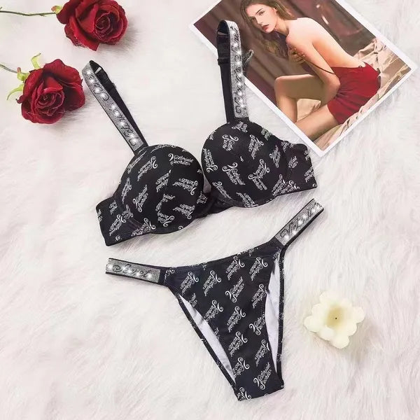 Bras Sets womens lingerie sexy erotic porn panties underwear set underwears woman Bra Panty 2 Piece Push Up Sexy Underwear Briefs Set Letter Print Lingerie