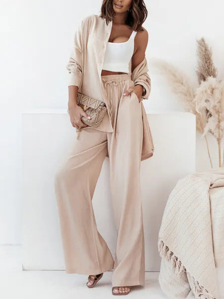 Women's Two Piece Pants KarSaNy Long Sleeve Loose Shirts Set Woman Sets For Women High Waist Wide Leg Trousers Suits Spring 230313