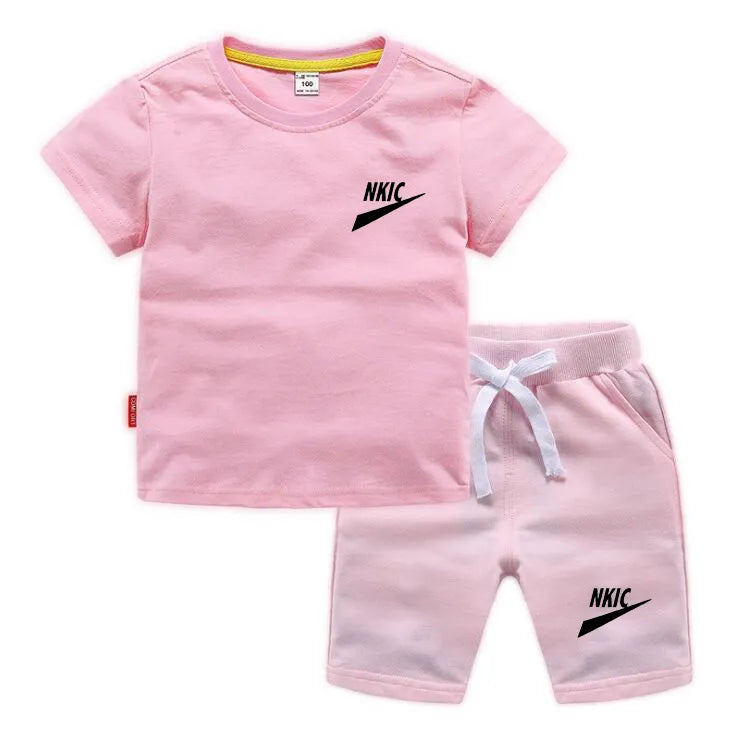 2pcs New Kids Clothing Sets Summer Brand Print Baby Boy Sport Outfits Children Clothes Sets Clothing T-Shirt Shorts Set for Toddler Girls