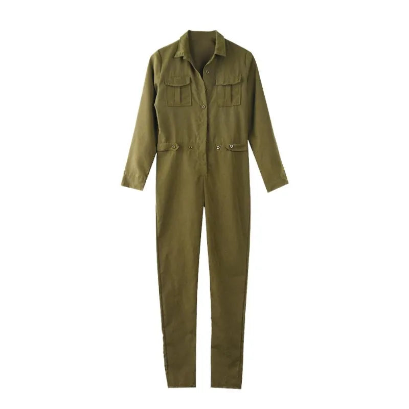 Women's Jumpsuits & Rompers Ladies Sexy Vintage Romper Long Pants Women Slim Bodycon Jumpsuit Sleeve Army Green Solid Casual Cargo