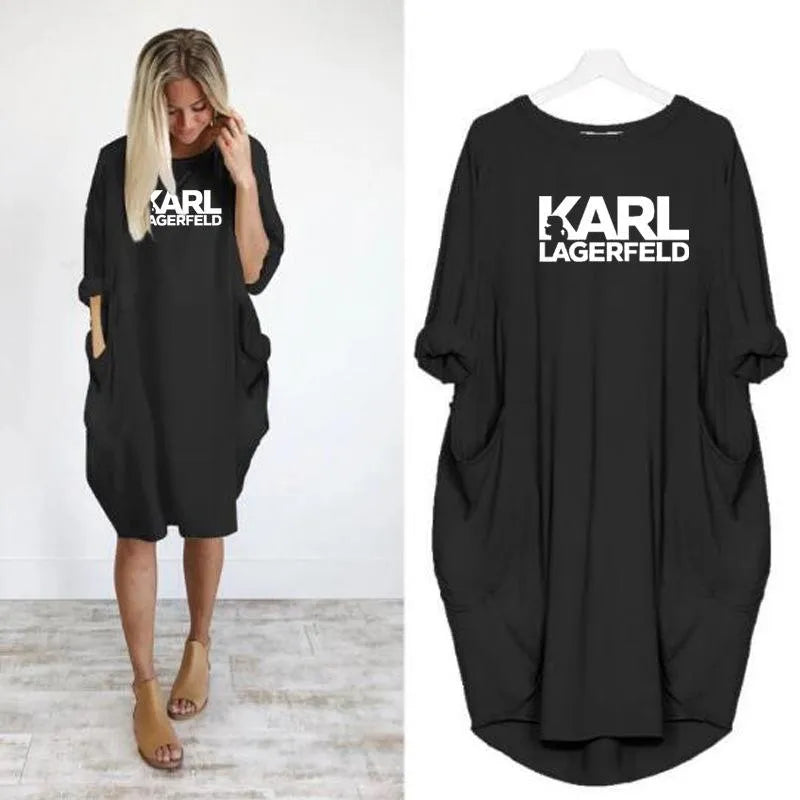 Casual Dresses Women Loose Dresses Karl Letter Print Plus Size Clothing Dress