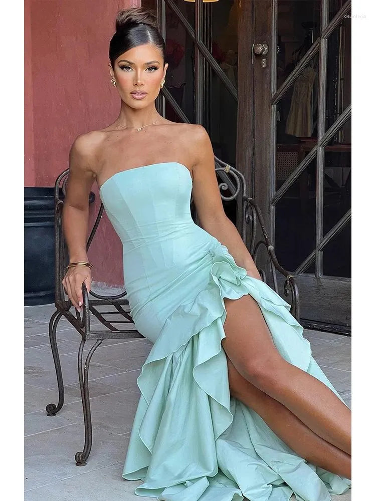 Casual Dresses Townlike Ruffles Nightclub Sexy Party Dress Women Slim Bodycon 2023 Summer Elegant Midi Long Vestidos