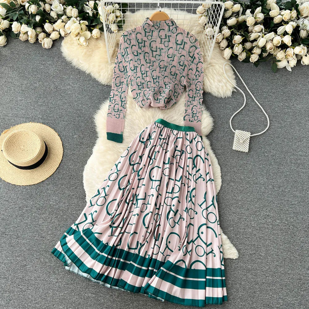 2024 Two Piece Dress New Summer Runway Rose Red Lace Two Piece Set Outfits Women Hollow Out Pocket Shirt Top+Belt Pearls Single Breasted Midi Skirt Suit