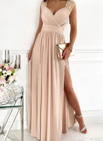 Dress Summer Women's Sexy Pleated Splicing Slit Long Dress Sleeveless Wedding Party Dresses For Women Chic And Elegant Woman Dress