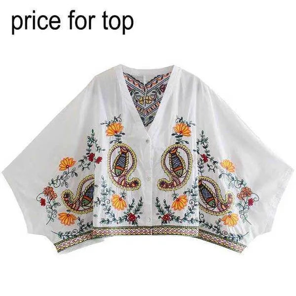 Casual Dresses BOHO INSPIRED floral embroidery boho dress Vneck batwing sleeve dress women elastic waist pleated chic holiday party dress new Z0216