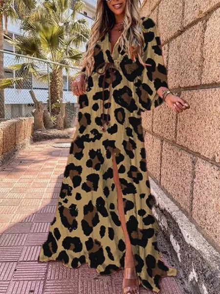 Basic Casual Dresses Summer Print Casual Women Dresses Oversized Holiday Beach Dress Boho Long Cover-Up Dress Female Long Sleeve Loose Tunic Dress 230818