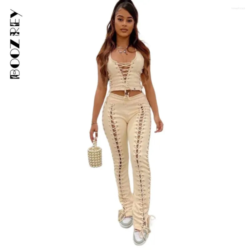 Women's Pants BoozRey Y2k Women Streetwear Low Waist Pant 90s Vintage Clothes Skinny Slim Sexy Lace Up Hollow Out Straight Trousers