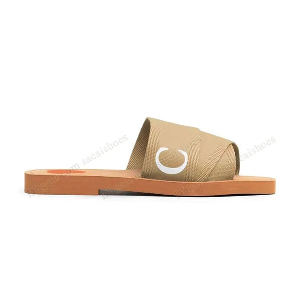 2024 Free Shipping top Woody sandals womens Mules flat slides Light tan beige white black pink blue lace Lettering canvas slippers womens summer outdoor indoor 35-42