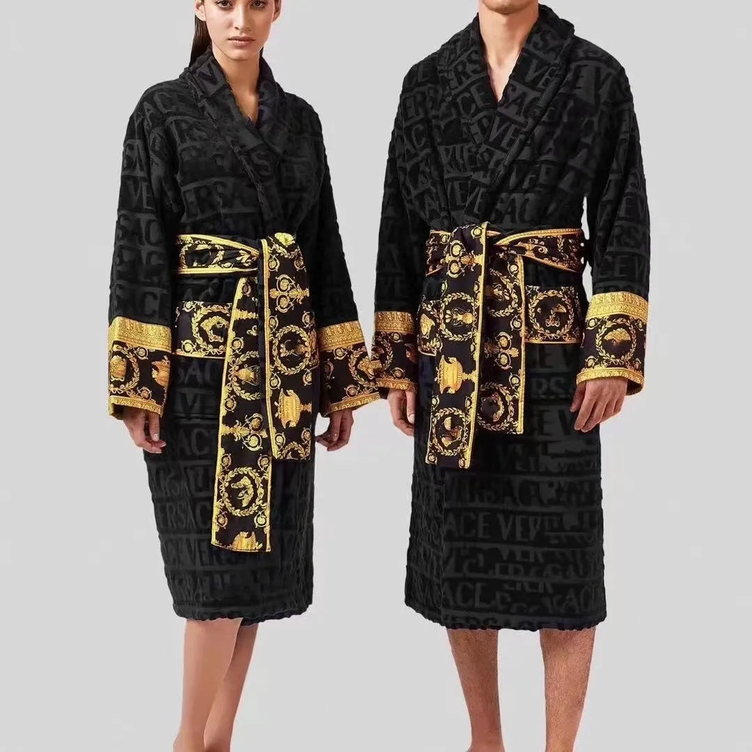 bath robe long bathrobe designer cardigan Lovers Longstyle LUXURY European printing bright 100% cotton luxurious Couple BathRobe wholesale 2 pairs price 10% off