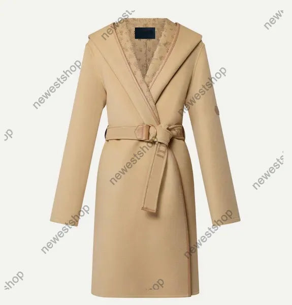 24SS winter womens wool overcoat Designer Coats Women Jacket flower Print Woolen Material Hooded Cloak Coat lady Long Trench Coats