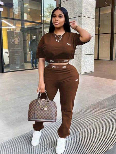 Designer Womens Tracksuits Summer Casual Outfits Two Piece Pants Set Printed Letter Short Sleeve Crop Top Plus Size Clothing