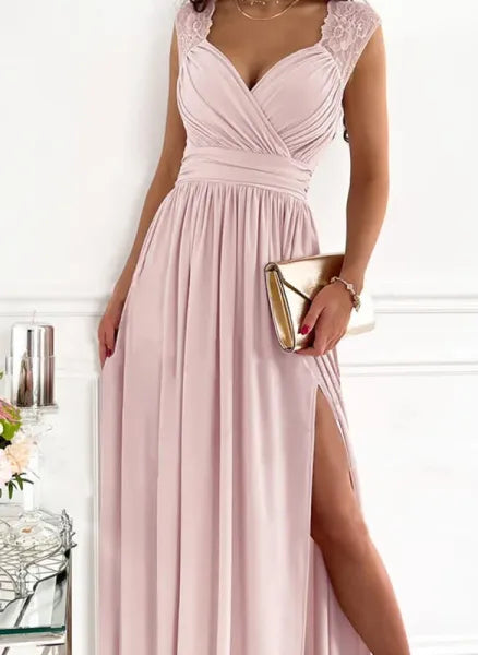 Dress Summer Women's Sexy Pleated Splicing Slit Long Dress Sleeveless Wedding Party Dresses For Women Chic And Elegant Woman Dress