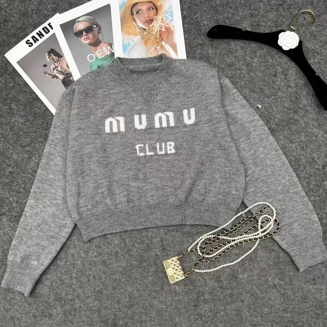 Womens Sweatshirts Miu Designer Womens Sweater Jumper Jacquard Pattern Knitted Classic Letter Knitwear Autumn Winter Keep Warm Jumpers Design Pullover Knit s Wfb5