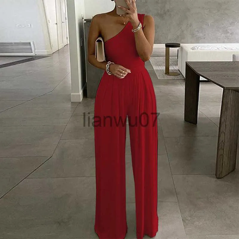 Women's Jumpsuits Rompers 2022 Summer Women Fashion Sexy One Shoulder Club Romper Bodysuit Elegant Wide Leg Jumpsuit Office Lady Casual Ovealls J230629