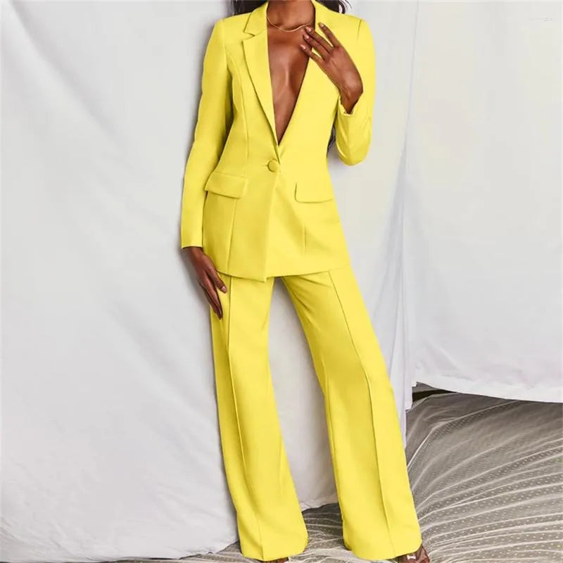 Casual Dresses Two Piece Sets Women Blazer Office Lady Solid Oversized Long Sleeve Jackets Wide Leg Pants Suit Female Outwear