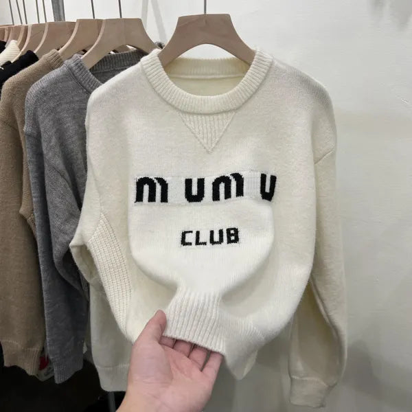 Womens Sweatshirts Miu Designer Womens Sweater Jumper Jacquard Pattern Knitted Classic Letter Knitwear Autumn Winter Keep Warm Jumpers Design Pullover Knit s Wfb5