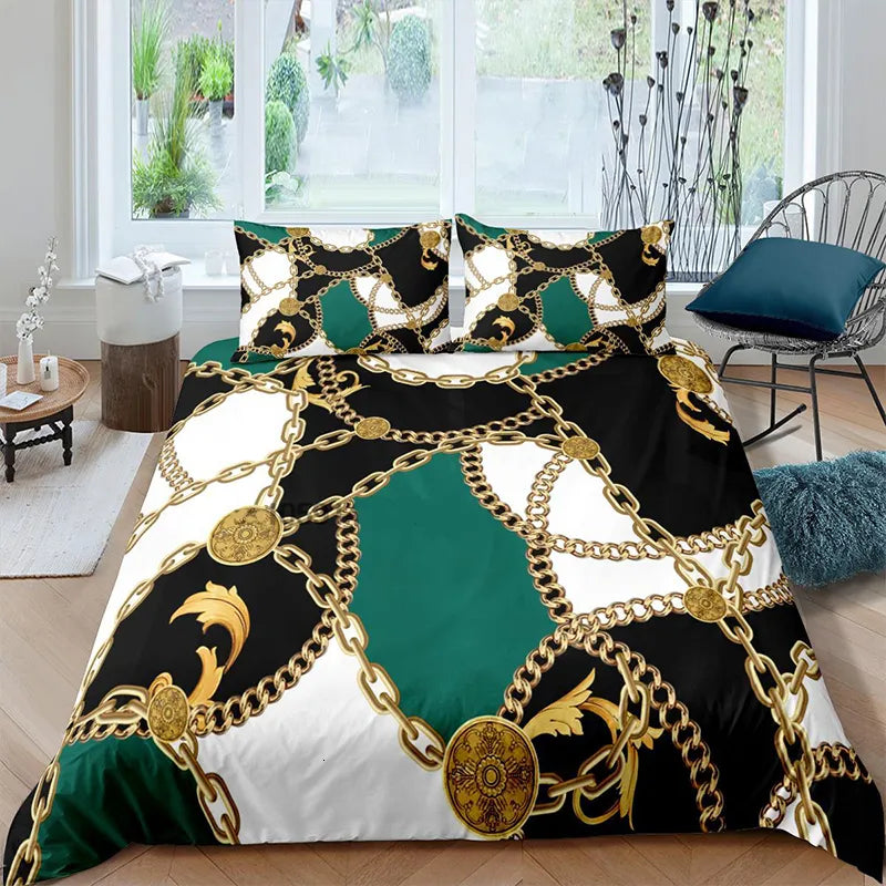 Bedding sets Luxury Baroque Modern Art 3D Golden Lion Animal Linen Set Duvet Cover 23 PCS Single Double Microfiber 221117