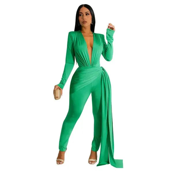 Women's Jumpsuits Rompers Elegant Ribbon Bodycon Jumpsuits Sexy Long Sleeve Lace Up Romper Club Party Summer Women Clothes Overalls Luxury 231202