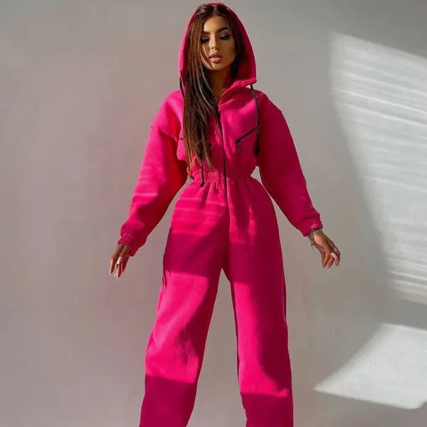 Womens Jumpsuits Rompers Fashion Elegant Hoodies Jumpsuit Women Casual Overalls Romper Fall Winter Solid Hooded Sportwear Tracksuits 231019