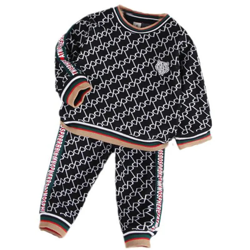 Baby & Kids Clothing 2024 new Spring kids suit Boys'and girls Round Neck Colored Full body Print Pullover Long Sleeve Trendy Two Piece Clothing Sets