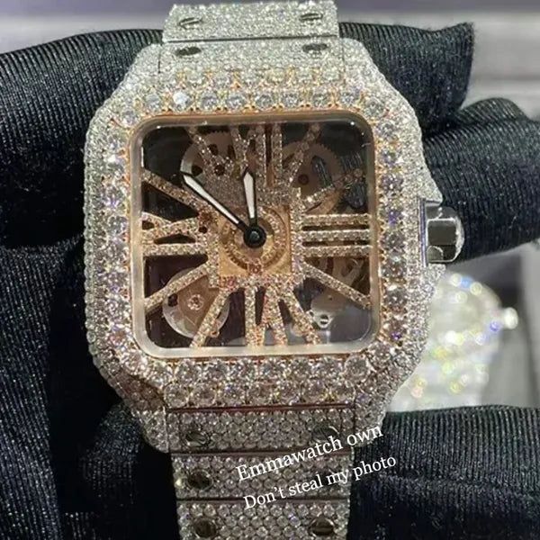 Cartis 5 Styles New Skeleton Vvs Moissanite Watch Iced Out Wristwatch Pass Diamonds Test Eta Luxury Sapphire Watches Rose Gold Silver Automatic Iced Out Watches