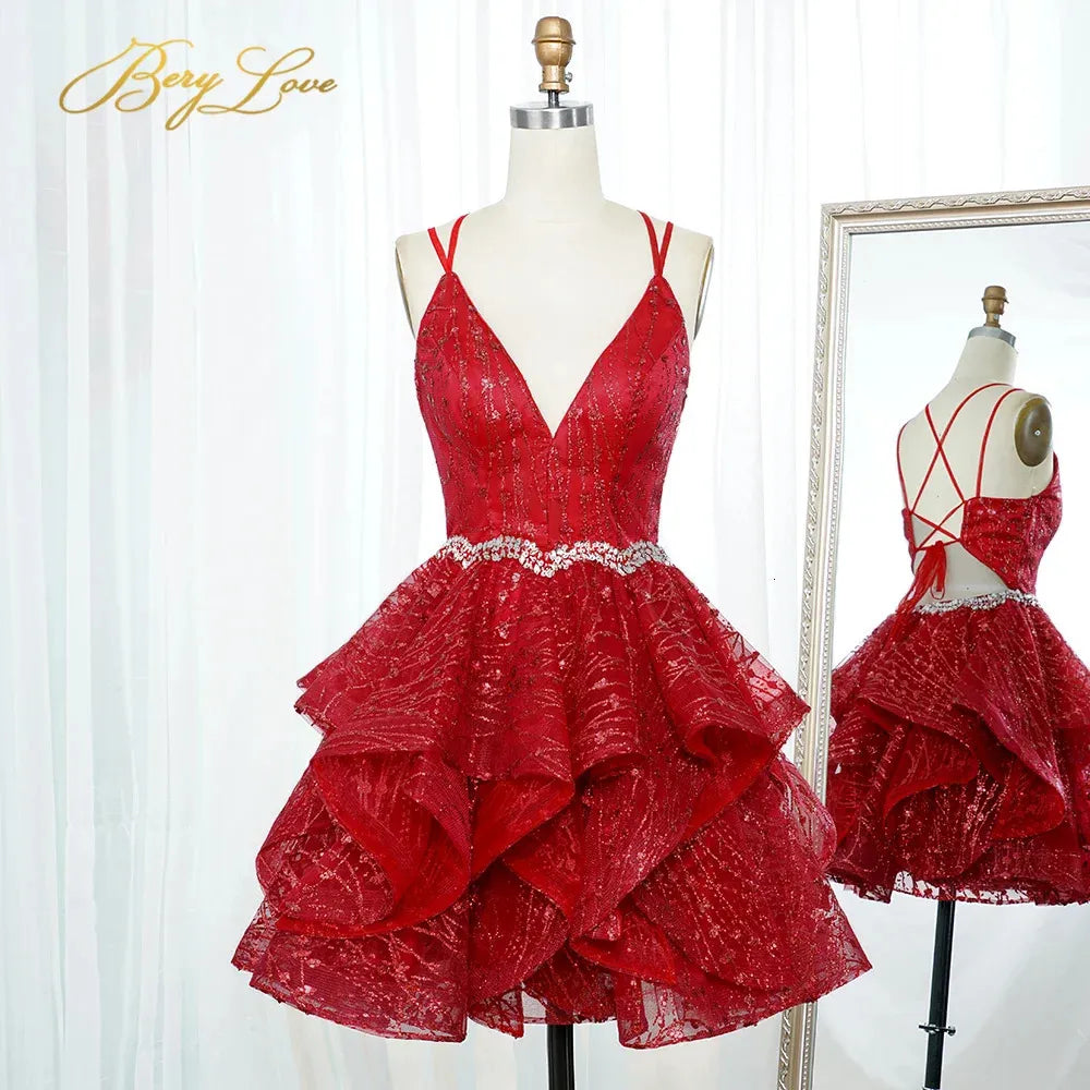 Berylove Homecoming Dresses Spaghetti Straps Sparkle Graduation Dress Mini Above Knee Party Dresses Prom Cocktail Dress 231227