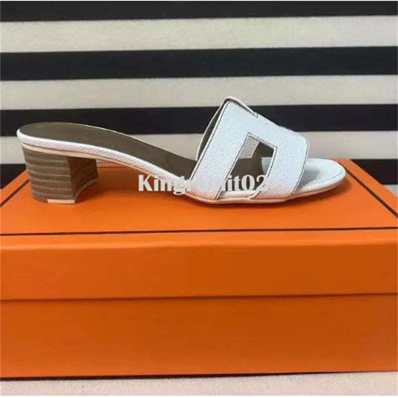 Brand Designer Sandals Women Shoes Gunuine Leather Slipper High Heel Sandal Classic Flat Slides Beach Slipper Box