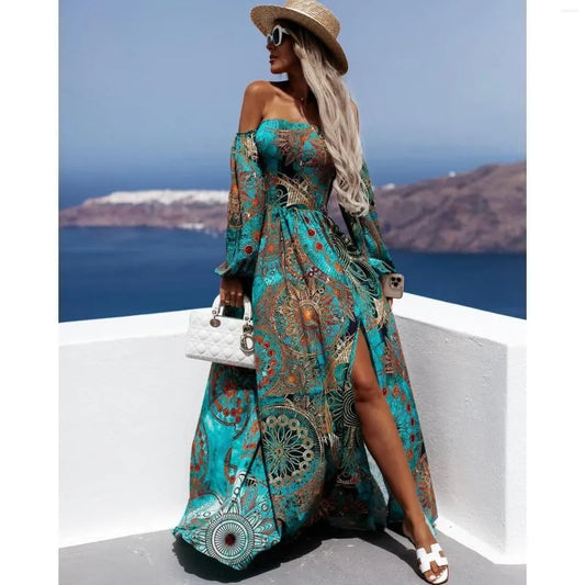 Casual Dresses Beach Women Evening Elegant Floral Print Boho Summer Dress Sexy Long Sleeve Maxi 2022