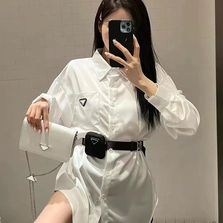 Sashes Blouse for Womens Designers Triangle Letter Shirts Tops Quality Chiffon Women's Blouses Sexy Coat with Waist Bag Party Clothes