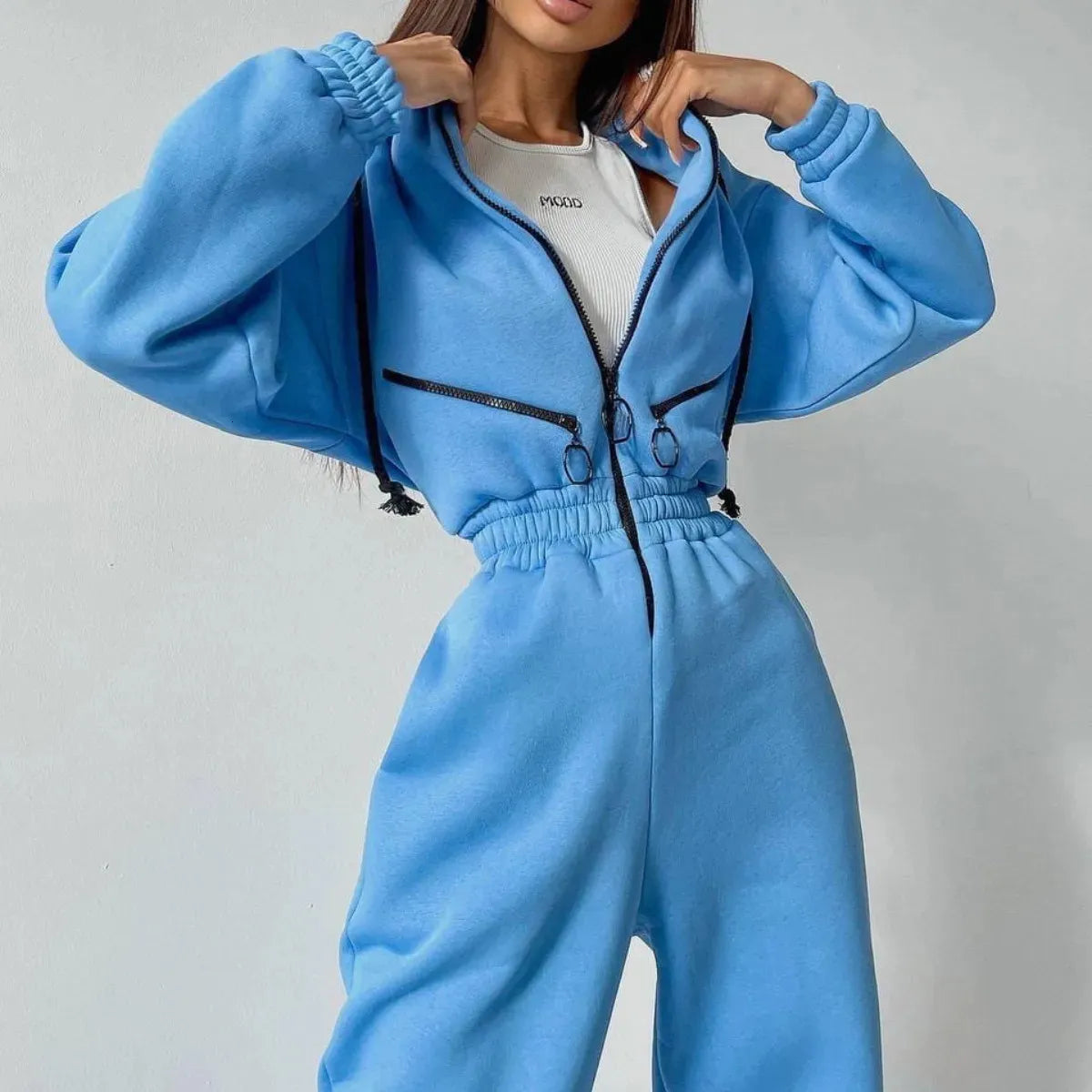 Womens Jumpsuits Rompers Fashion Elegant Hoodies Jumpsuit Women Casual Overalls Romper Fall Winter Solid Hooded Sportwear Tracksuits 231019