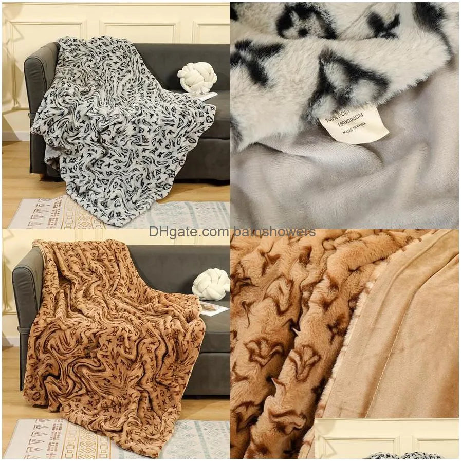 Blankets Designer Letters Leopard Grain Blanket Imitation Rabbit Crystal Veet Nap Double Sofa Blanket206s Drop Delivery Home Garden t Dh1uq