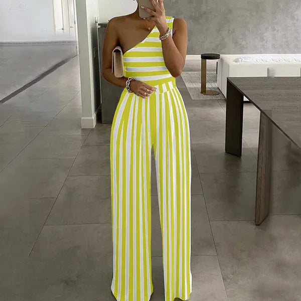 Women's Jumpsuits Rompers 2022 Summer Women Fashion Sexy One Shoulder Club Romper Bodysuit Elegant Wide Leg Jumpsuit Office Lady Casual Ovealls J230629