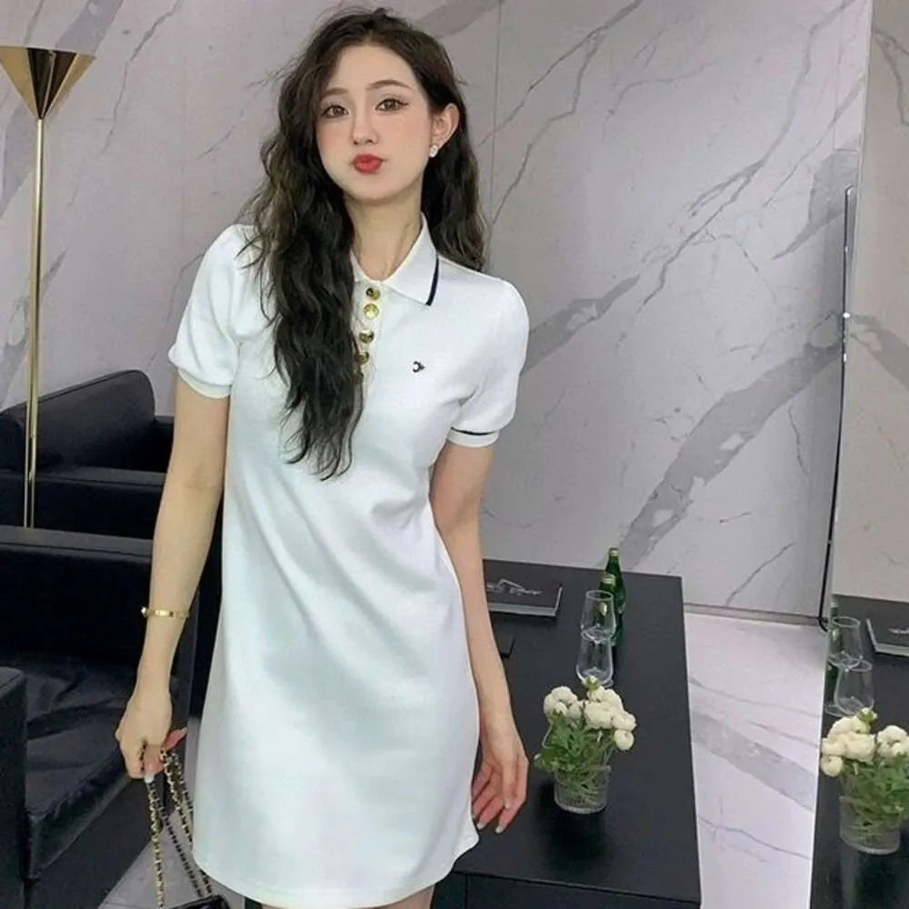 summer women dresses designer dress fashion casual waisted polo Dresses slim short-sleeved t shirt skirt