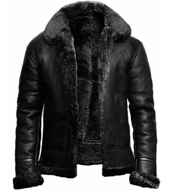 2023 Winter Men's Jackets Leather Jacket Coat Winter Faux Fur Warm Thick Coats Solid Black Zipper Motorcycle Mens Fashion Clothing Trends