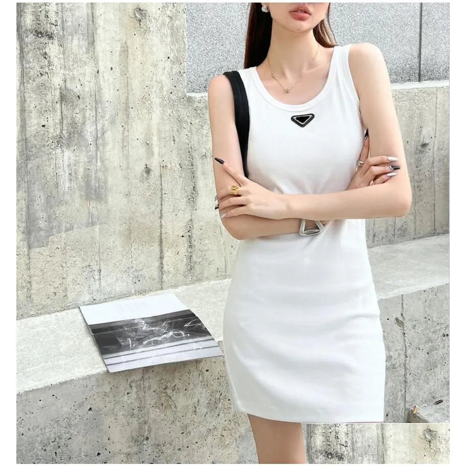 Basic Casual Dresses P-Ra Designer Womens Summer Fashion Brands Tops Tank Dress Knitted Cotton U Neck Sleeveless Solid Sexy Elasti Dhvvp