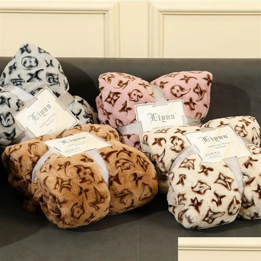 Blankets Designer Letters Leopard Grain Blanket Imitation Rabbit Crystal Veet Nap Double Sofa Blanket206s Drop Delivery Home Garden t Dh1uq